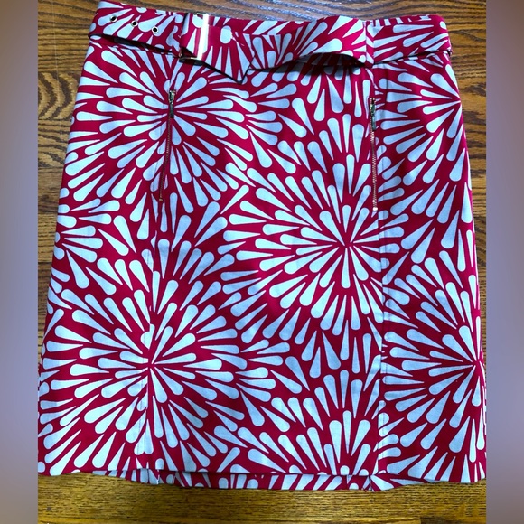 TALBOTS Red & Tan Belted Skirt    Size 10 - Picture 1 of 2